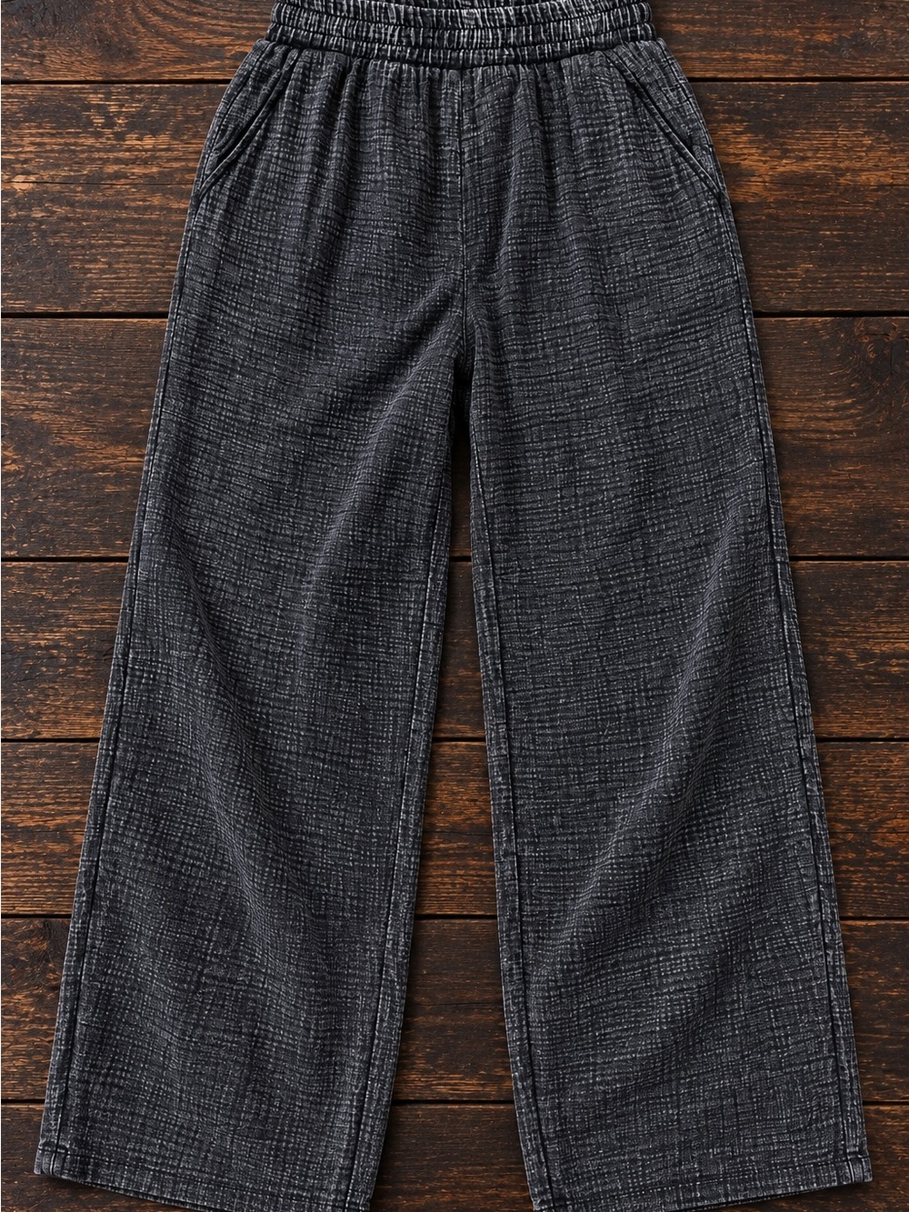 Zenana Ash Black Textured Wide-Leg Pants
